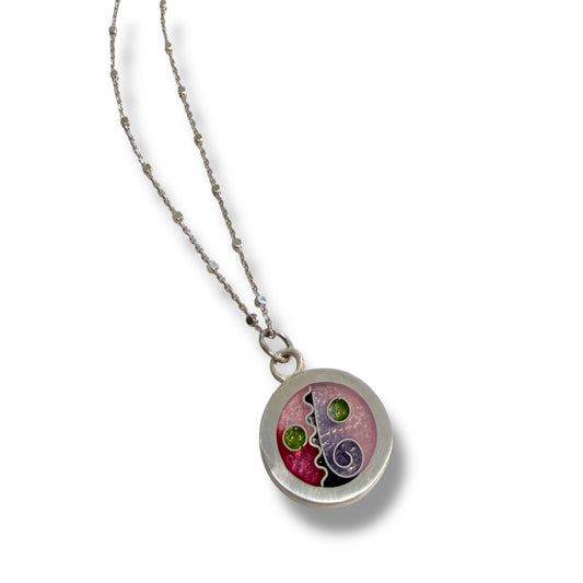 Cloisonné Enameled Circle Pendant - Cherry Blossom Color Palette
