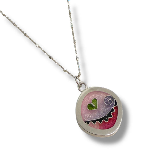 Cloisonné Enameled Square Pendant - Cherry Blossom Color Palette