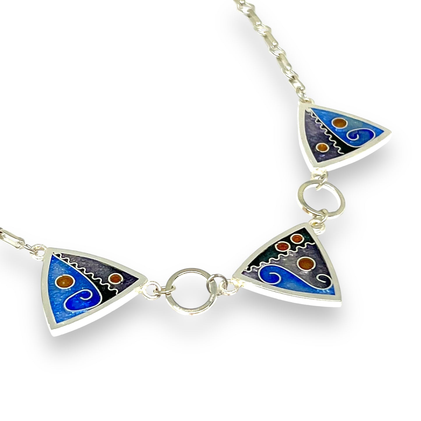 Cloisonné  Enameled 3 Triangle Necklace-Ice Color Palette