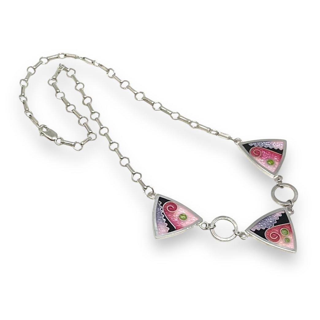 Cloisonné Enameled 3 Triangle Necklace-Cherry Blossom Color Palette