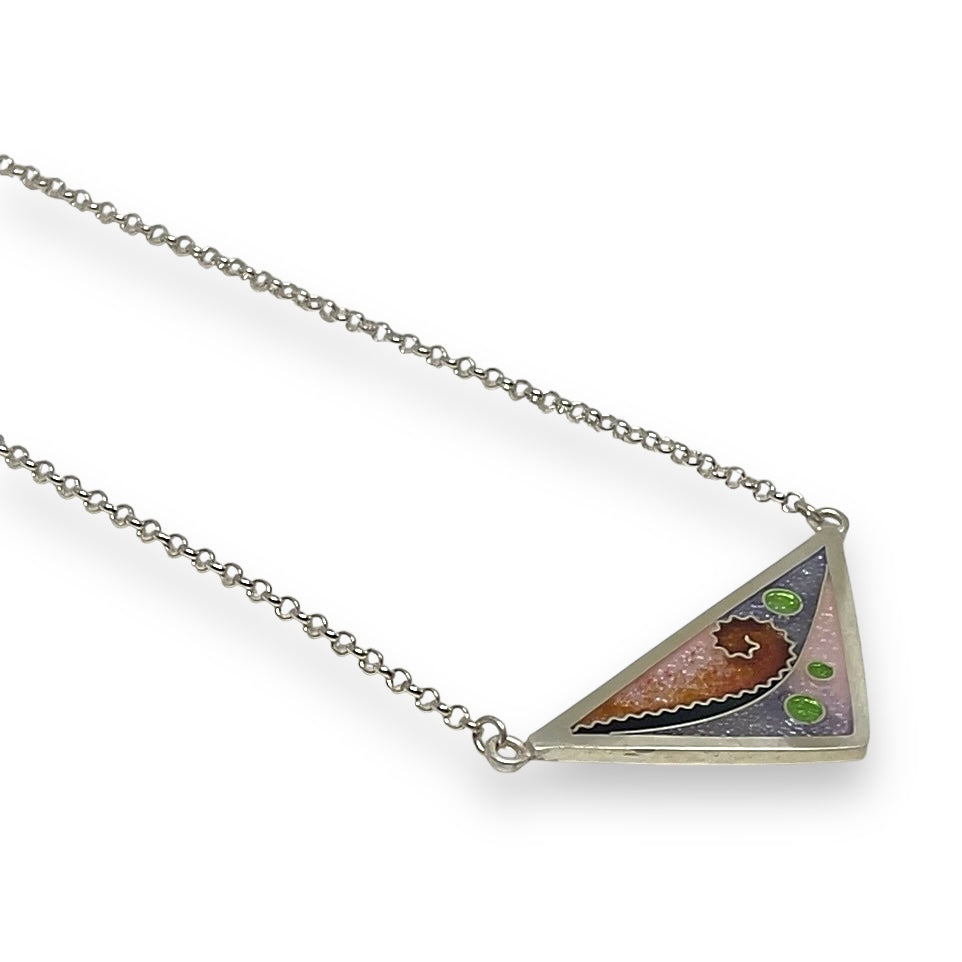 Cloisonné  Enameled Triangle Necklace - Cherry Blossom Color Palette