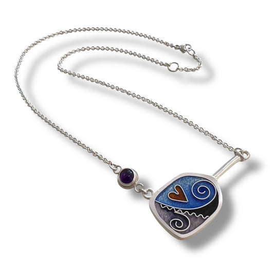 Cloisonné Enameled Pickleball Paddle & Ball Necklace – Ice Color Pallet