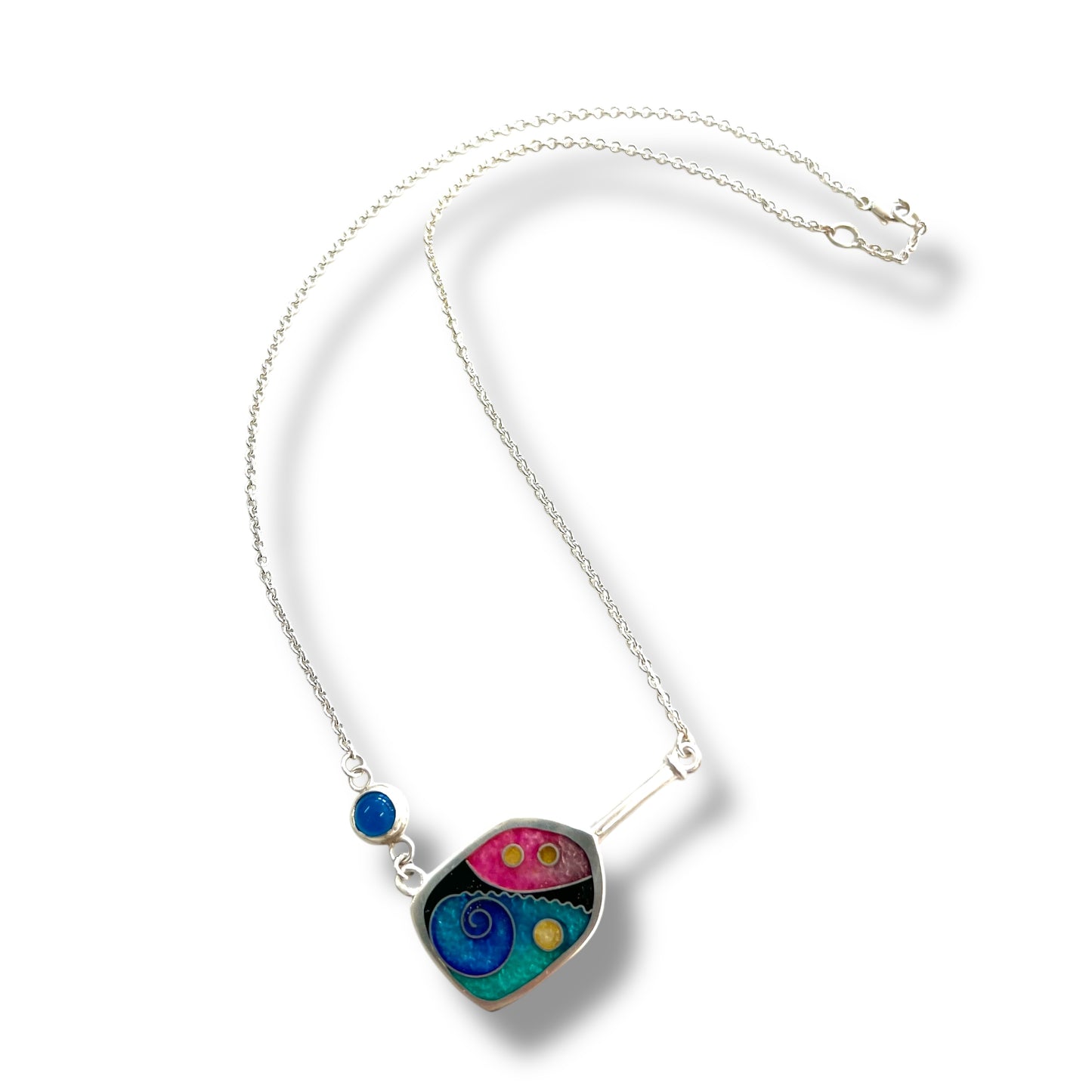 Cloisonné Enameled Pickleball Paddle and Ball Necklace-Ocean Color Palette