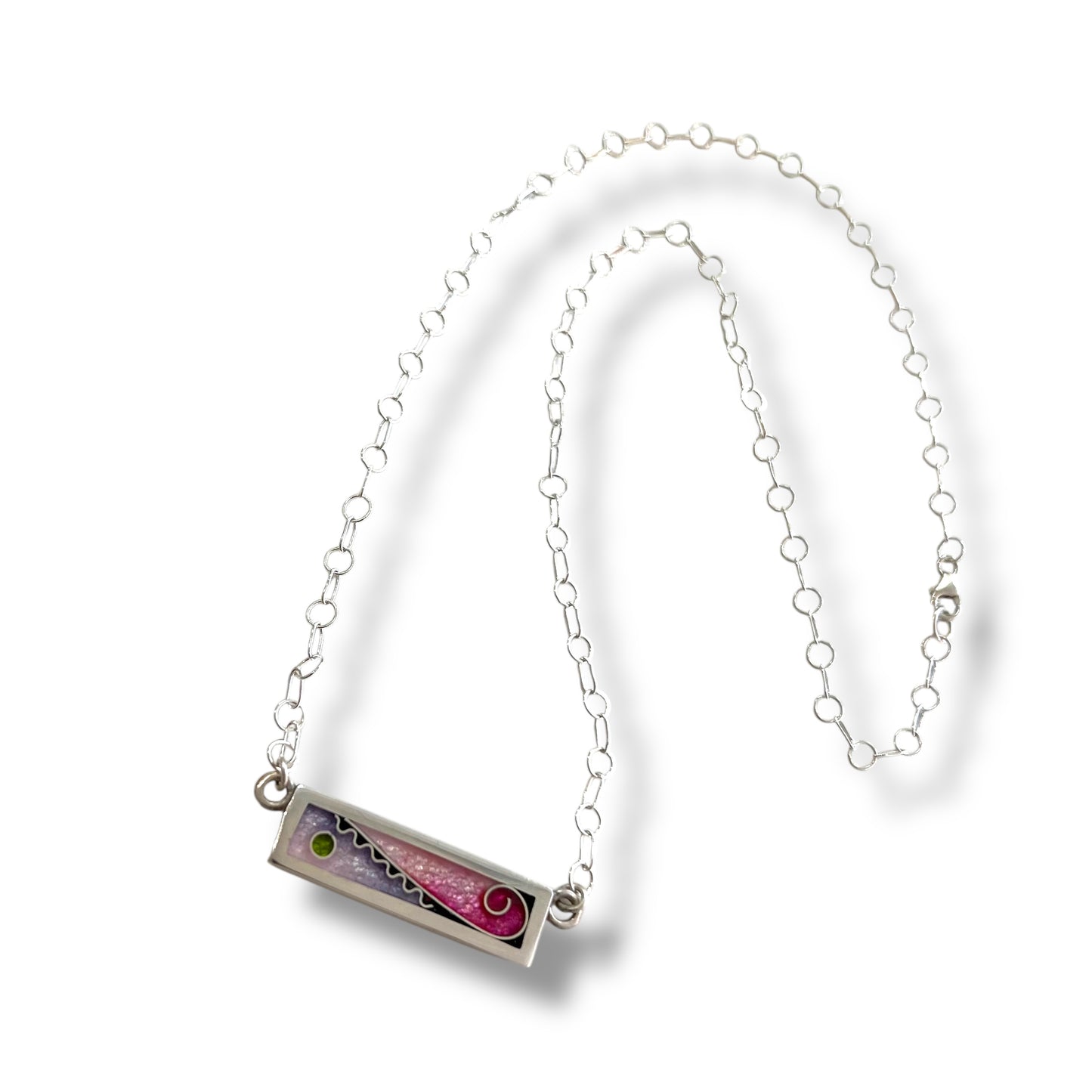 Cloisonne Rectangle Necklace - Cherry Blossom