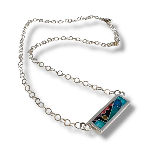 Cloisonné Enameled Bar Necklace - Ocean Color Palette