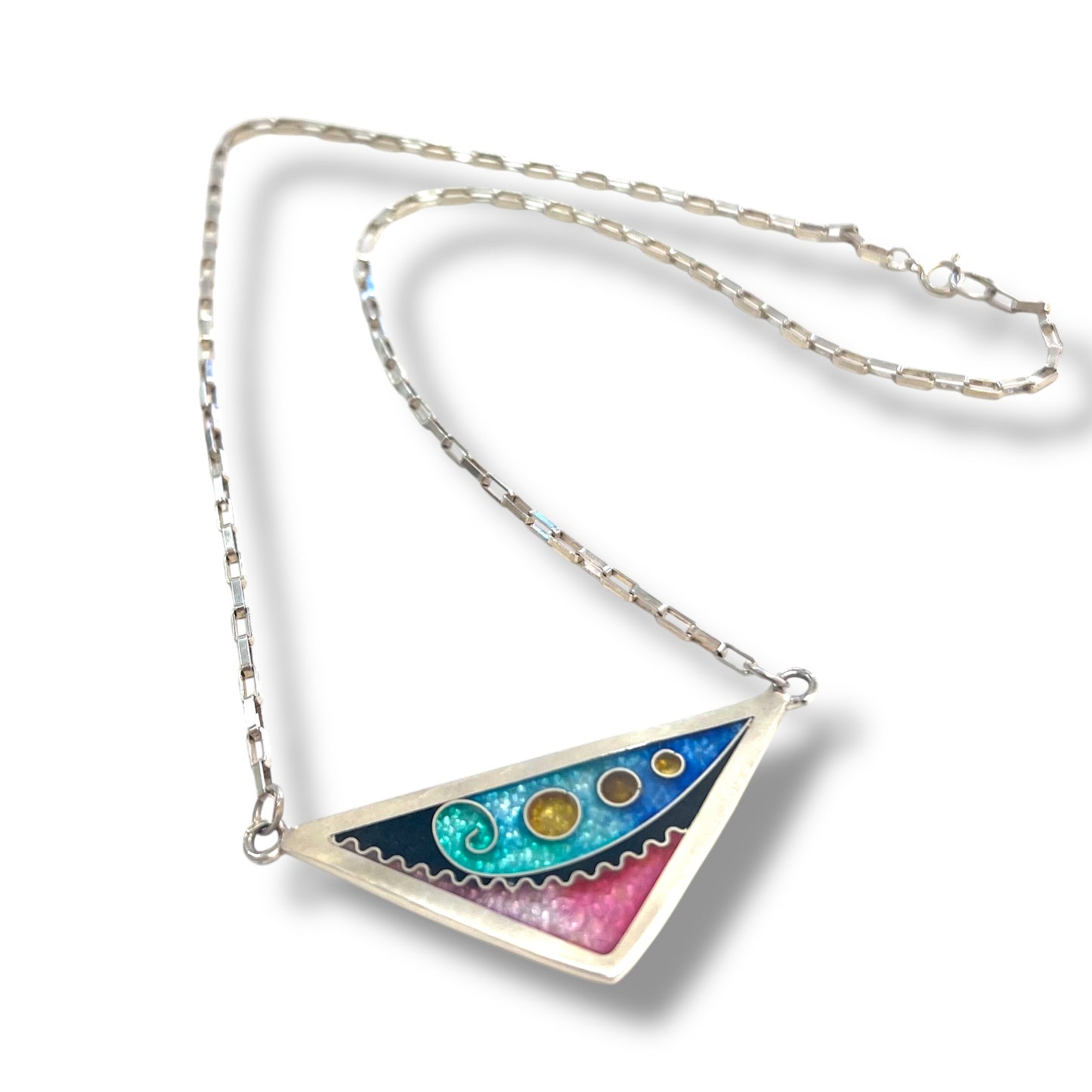 Cloisonné Enameled 3 Triangle Necklace - Ocean Color Palette