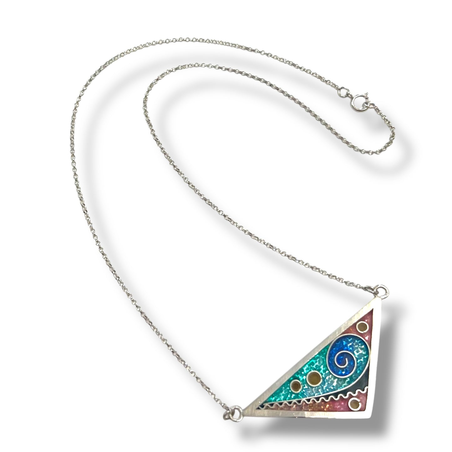 Cloisonné Enamel Large Triangle Necklace - Ocean Color Palette