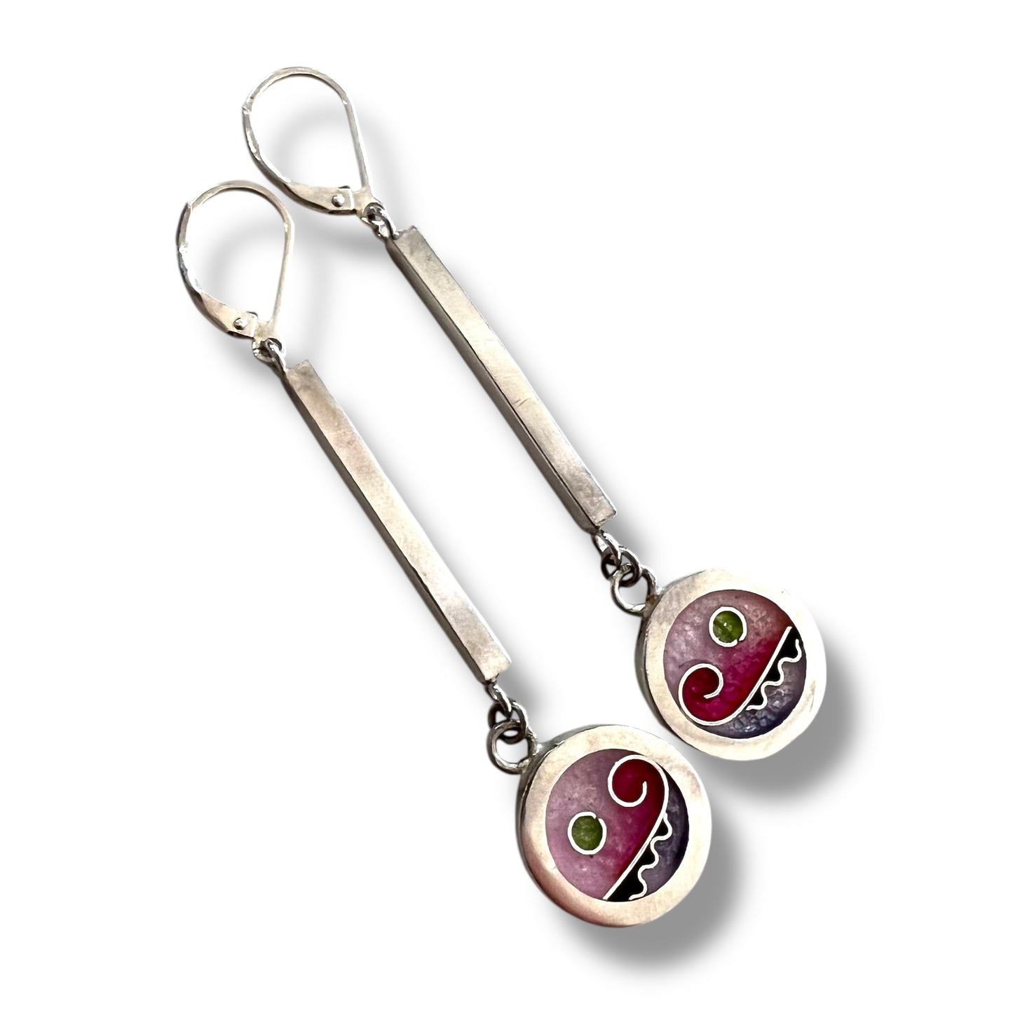 Cloisonné Enameled Circle/Bar Earrings - Cherry Blossom Color Palette