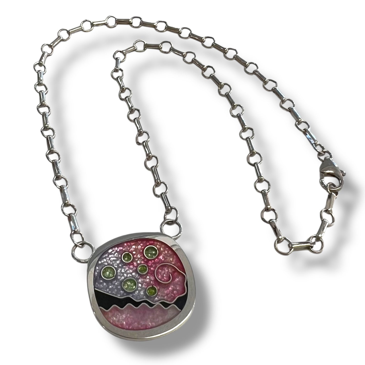 Cloisonné Enameled Large Square Necklace - Cherry Blossom Color Palette