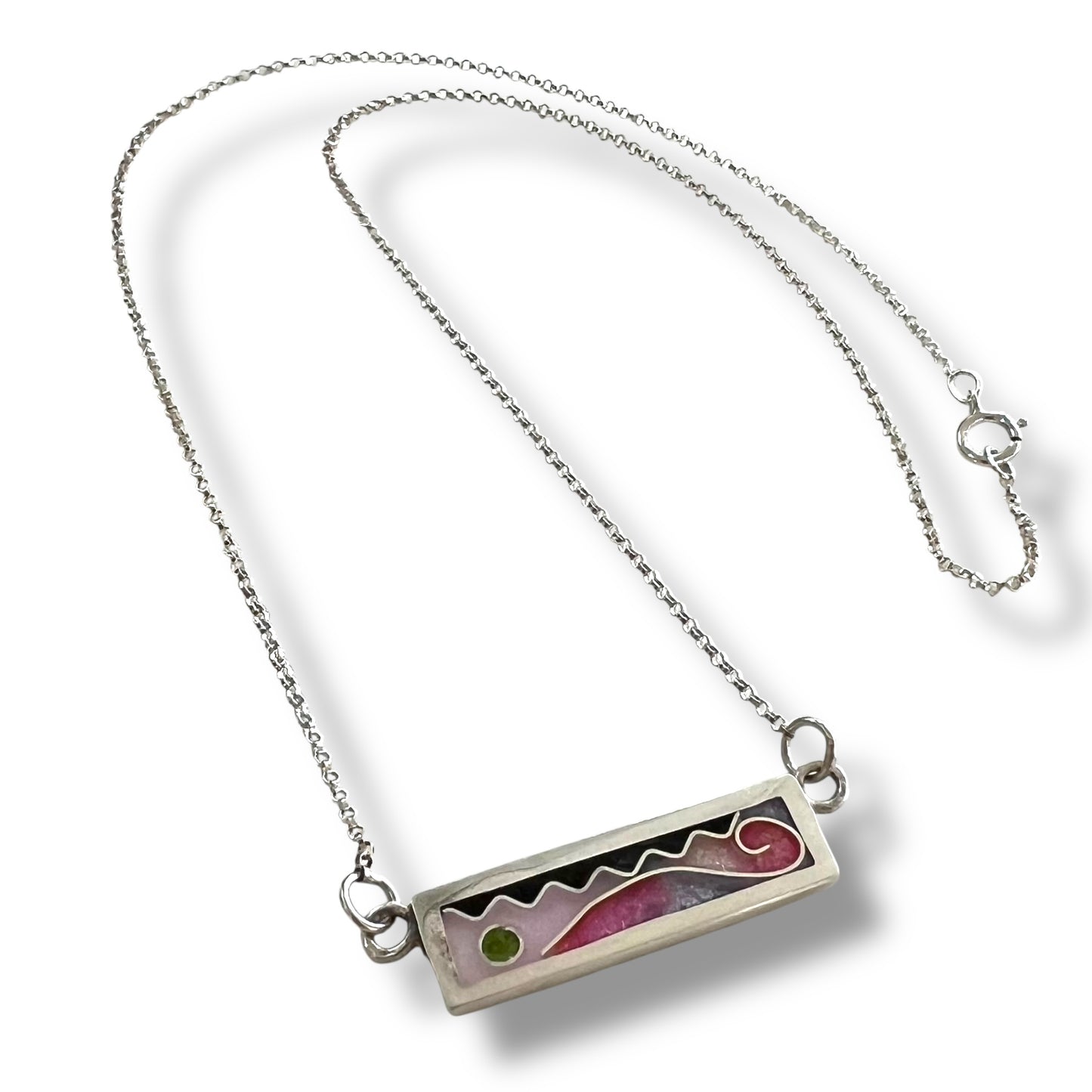 Cloisonné Enameled Bar Necklace - Cherry Blossom Color Palette