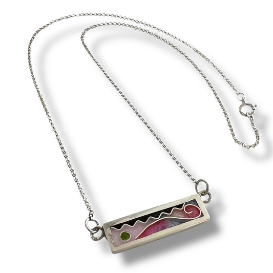 Cloisonné Enameled Bar Necklace - Cherry Blossom Color Palette