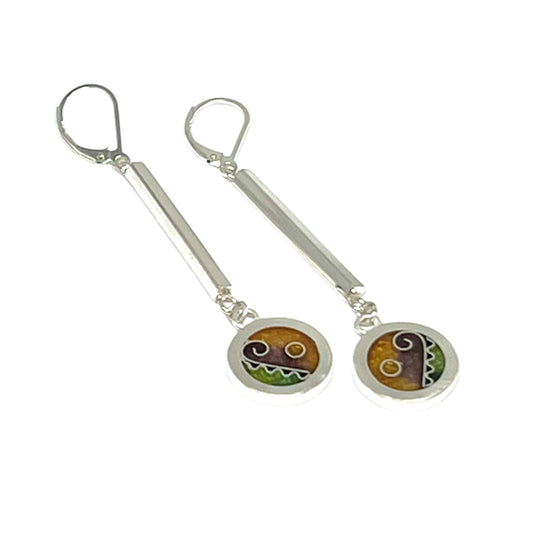 Cloisonné Enameled Circle Bar Earrings-Desert Color Palette