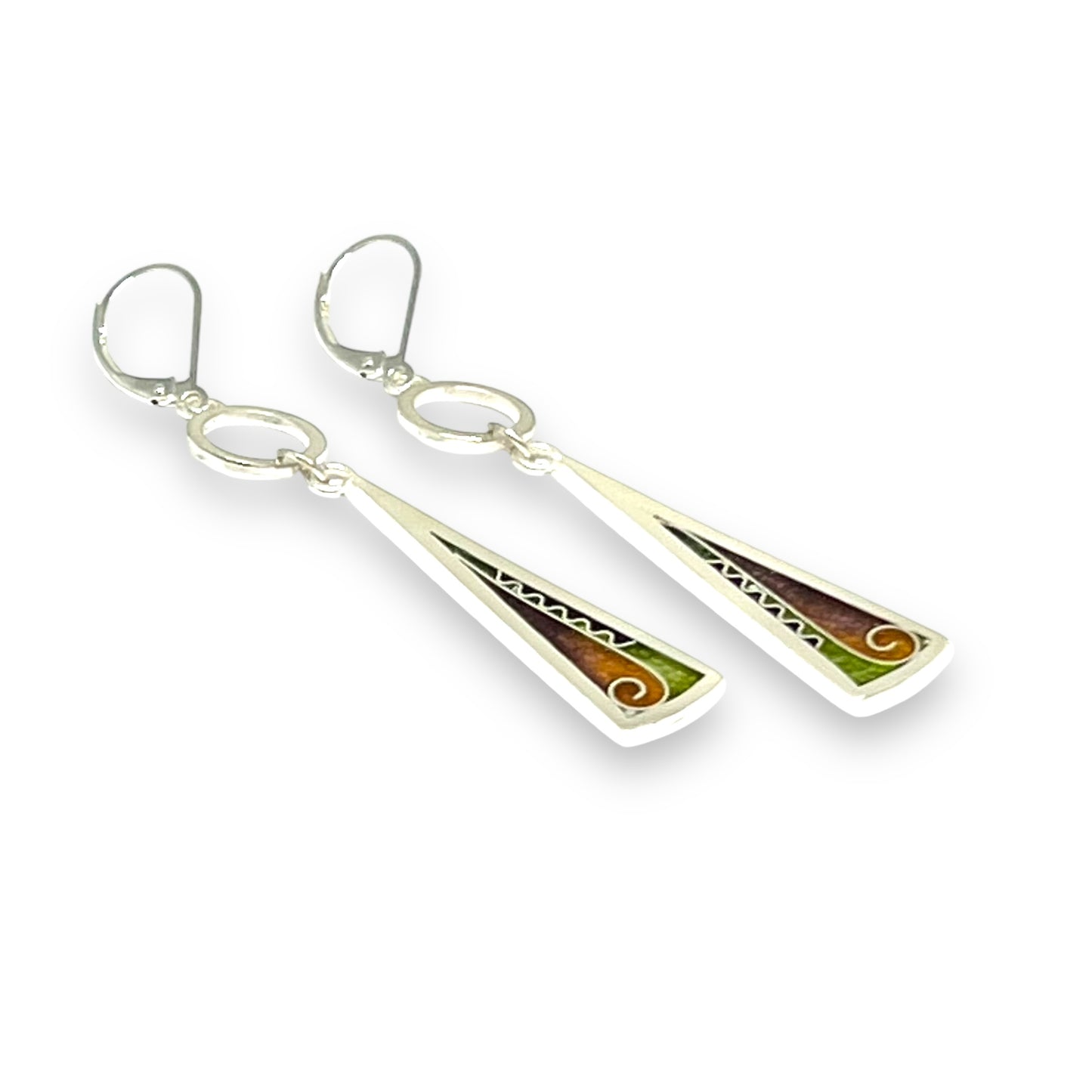 Cloisonné Enameled Long Triangle with Silver Washer - Desert Color Palette