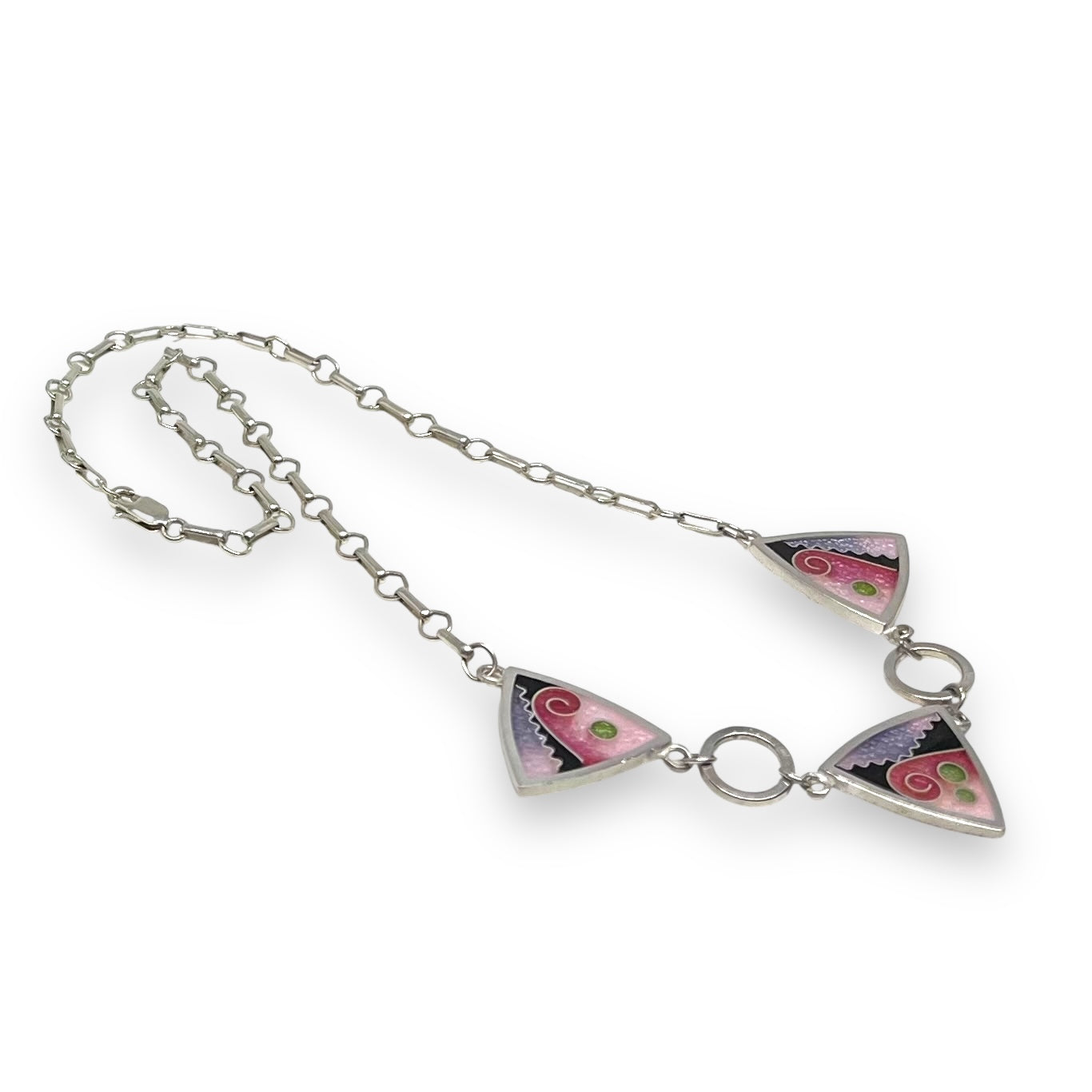 Cloisonné Enameled 3 Triangle Necklace-Cherry Blossom Color Palette