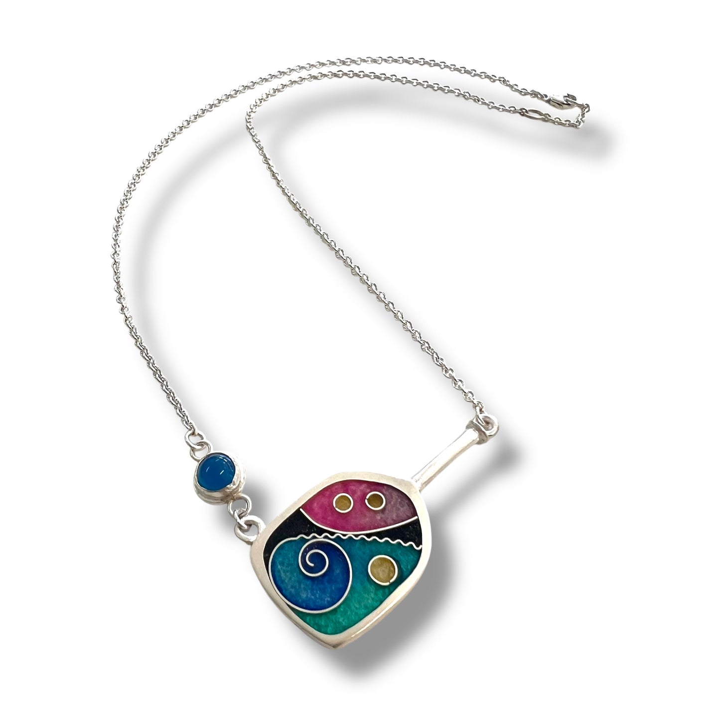 Cloisonné Enameled Pickleball Paddle and Ball Necklace-Ocean Color Palette