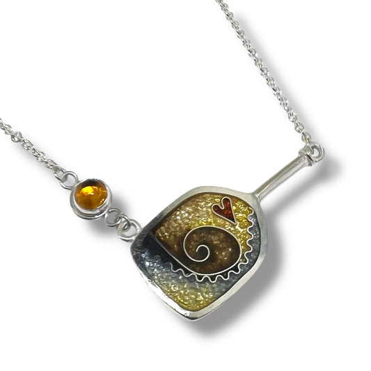 Cloisonné Enameled Pickleball Paddle & Ball Necklace -  Earth Color Palette