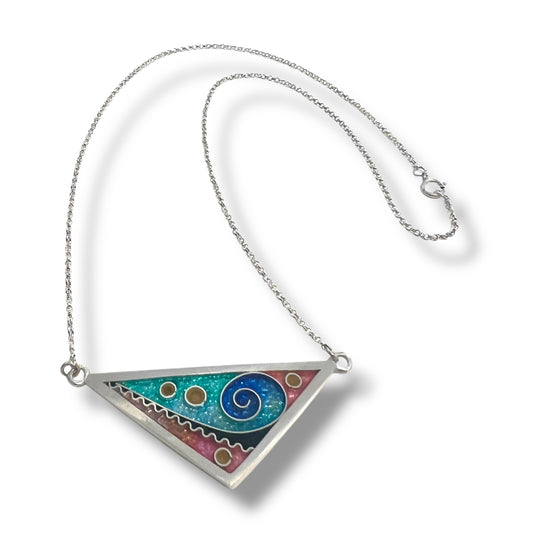 Cloisonné Enamel Large Triangle Necklace - Ocean Color Palette