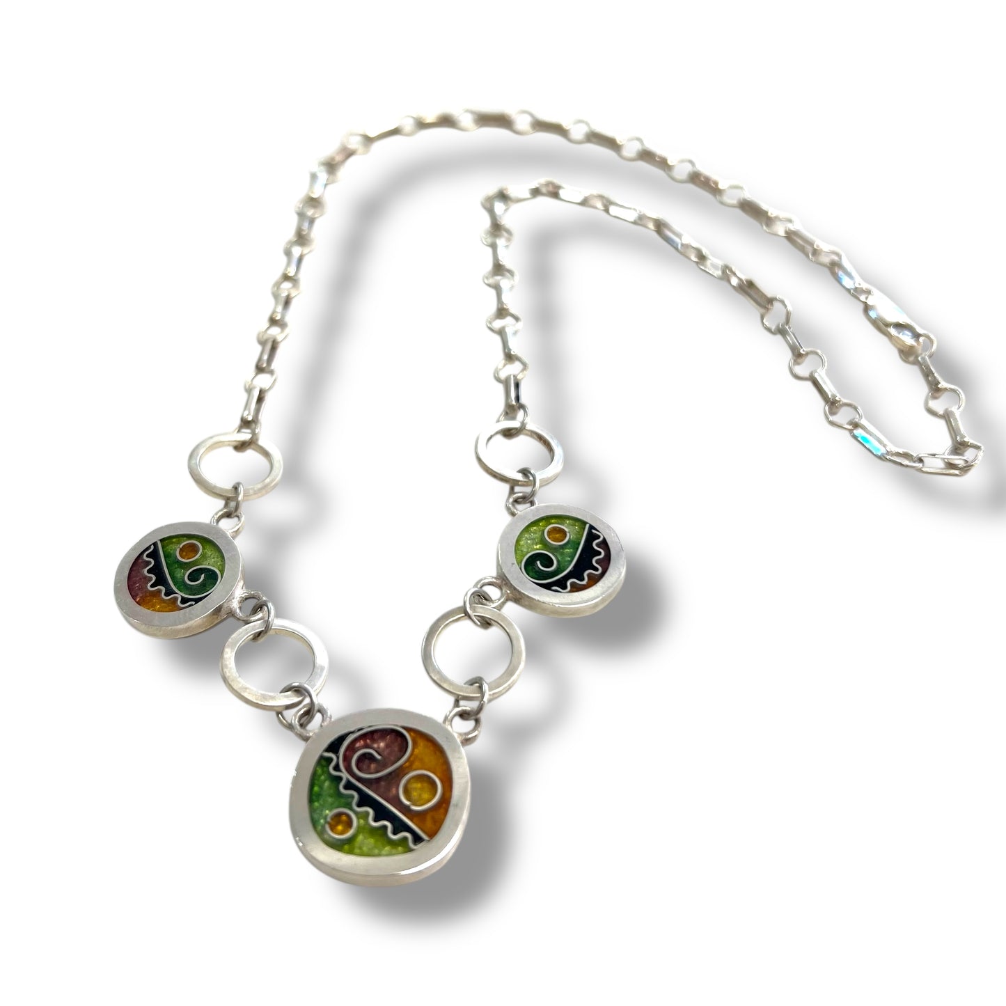 Cloisonné Enameled Square/Two Circle Necklace - Desert Color Palette