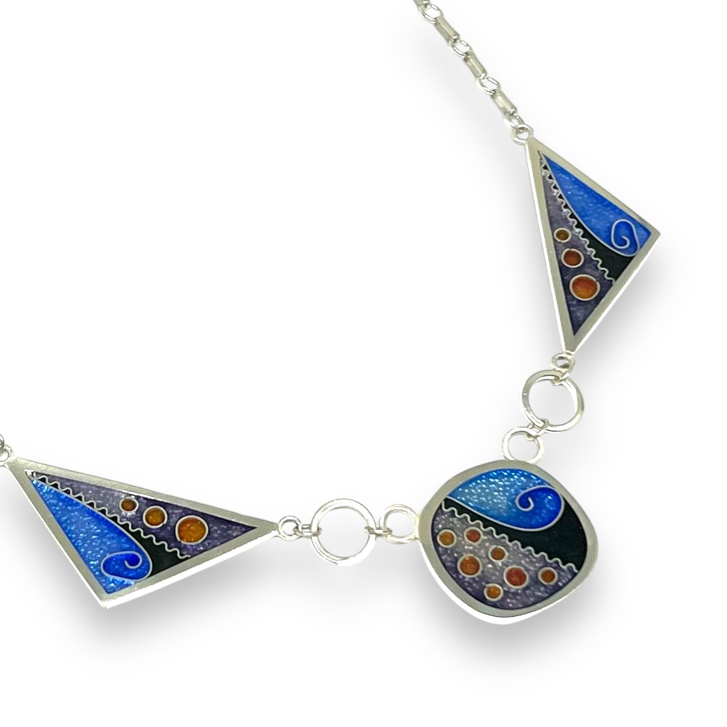 Cloisonné Enameled Large Square/Triangle Necklace - Ice Color Palette