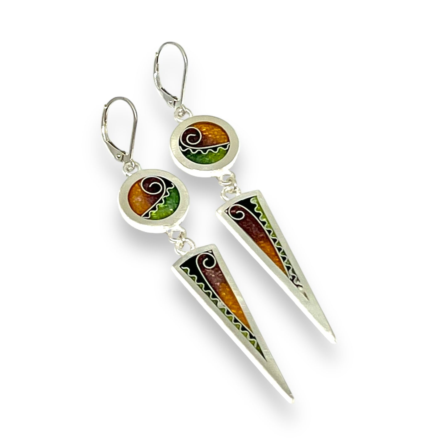Cloisonné Enameled Circle/Triangle Earrings – Desert Color Palette