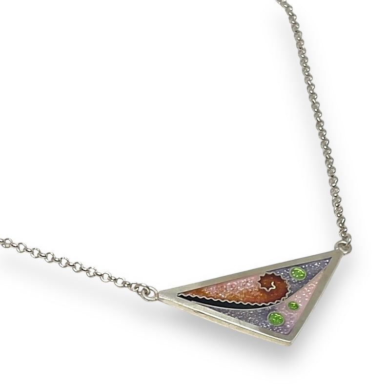 Cloisonné  Enameled Triangle Necklace - Cherry Blossom Color Palette