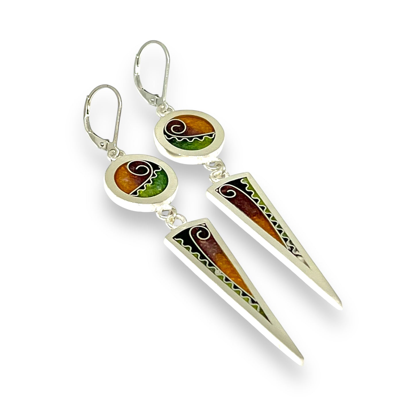 Cloisonné Enameled Circle/Triangle Earrings – Desert Color Palette