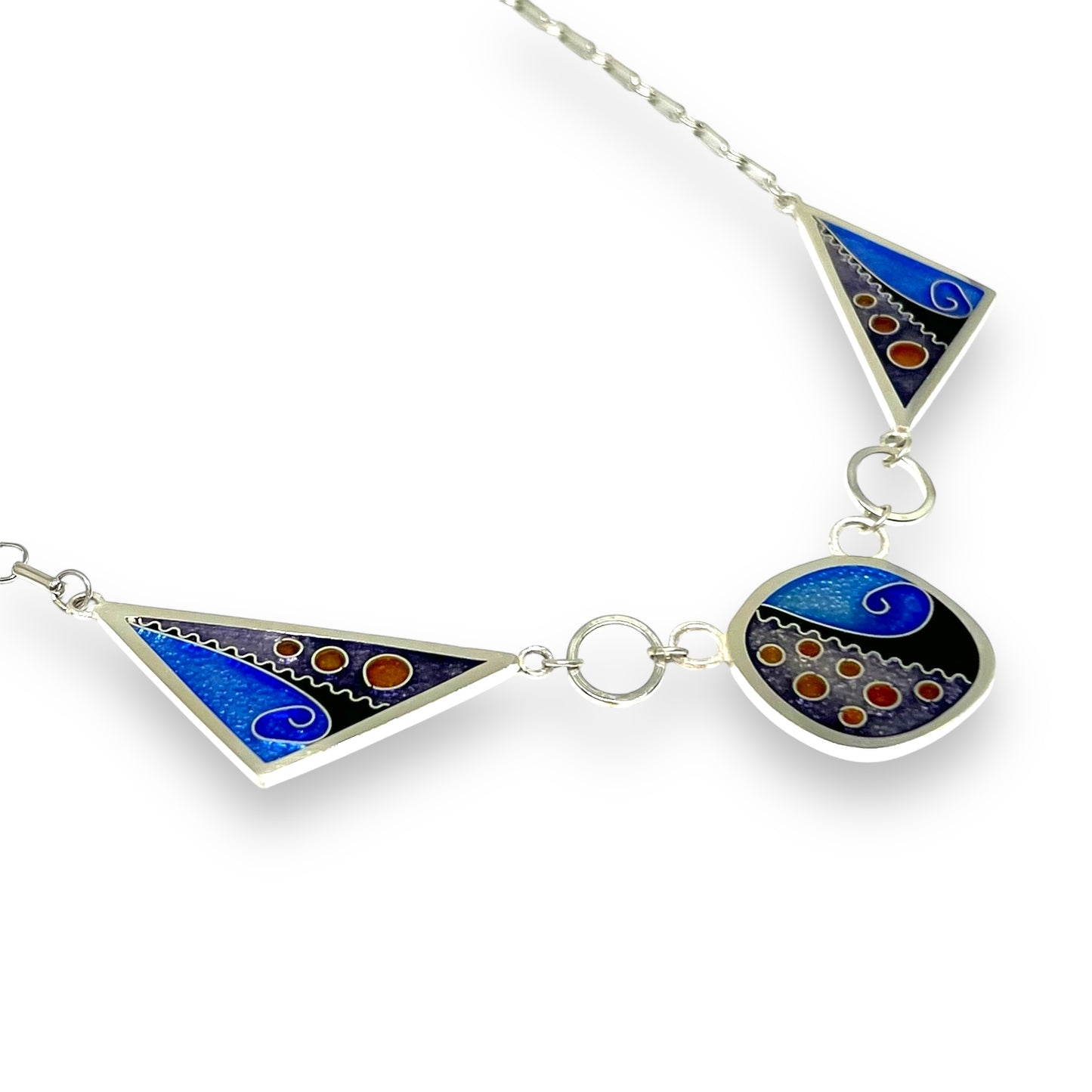 Cloisonné Enameled Large Square/Triangle Necklace - Ice Color Palette