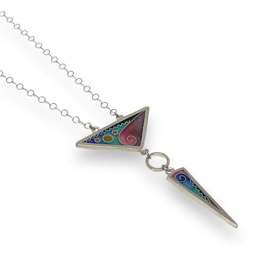 Cloisonné Enameled Large Triangle/Long Triangle Necklace-Ocean Color Palette