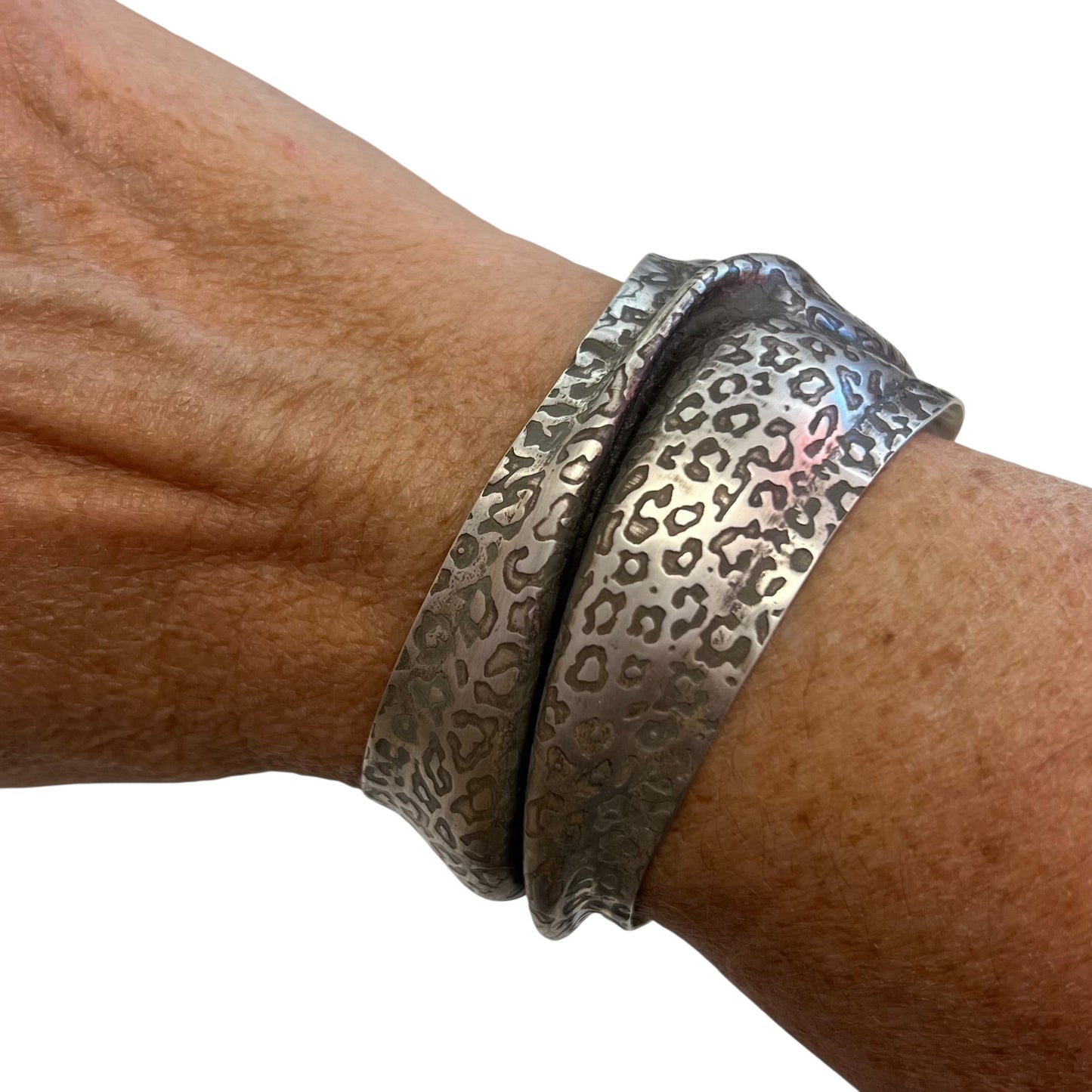 Sterling Silver Fold Formed Cuff with a Cheetah Print