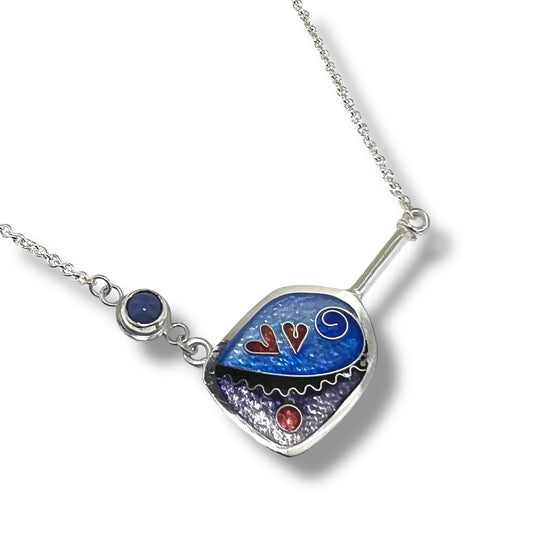 Cloisonné Enameled Pickleball Paddle & Ball Necklace – Ice Color Pallet