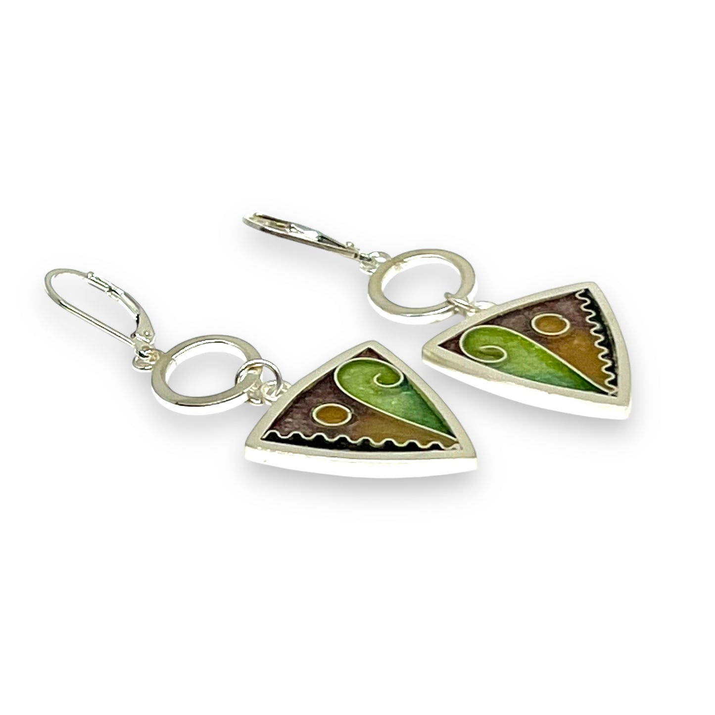 Cloisonné  Enameled Triangle Drop Earrings-Desert Color Palette