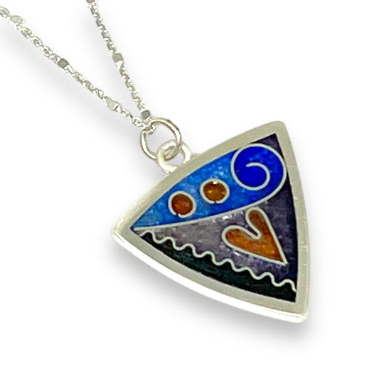 Cloisonné Enameled Triangle Pendant - Ice Color Palette