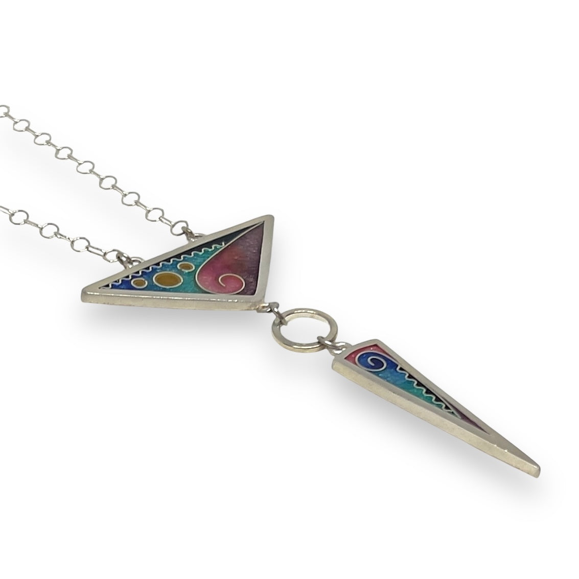 Cloisonné Enameled Large Triangle/Long Triangle Necklace-Ocean Color Palette