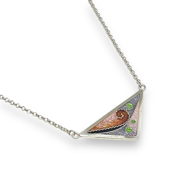 Cloisonné  Enameled Triangle Necklace - Cherry Blossom Color Palette