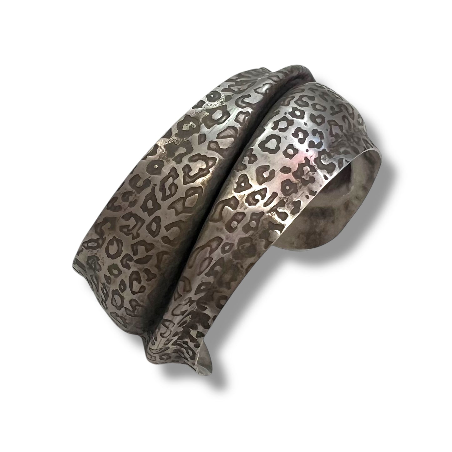 Sterling Silver Fold Formed Cuff with a Cheetah Print