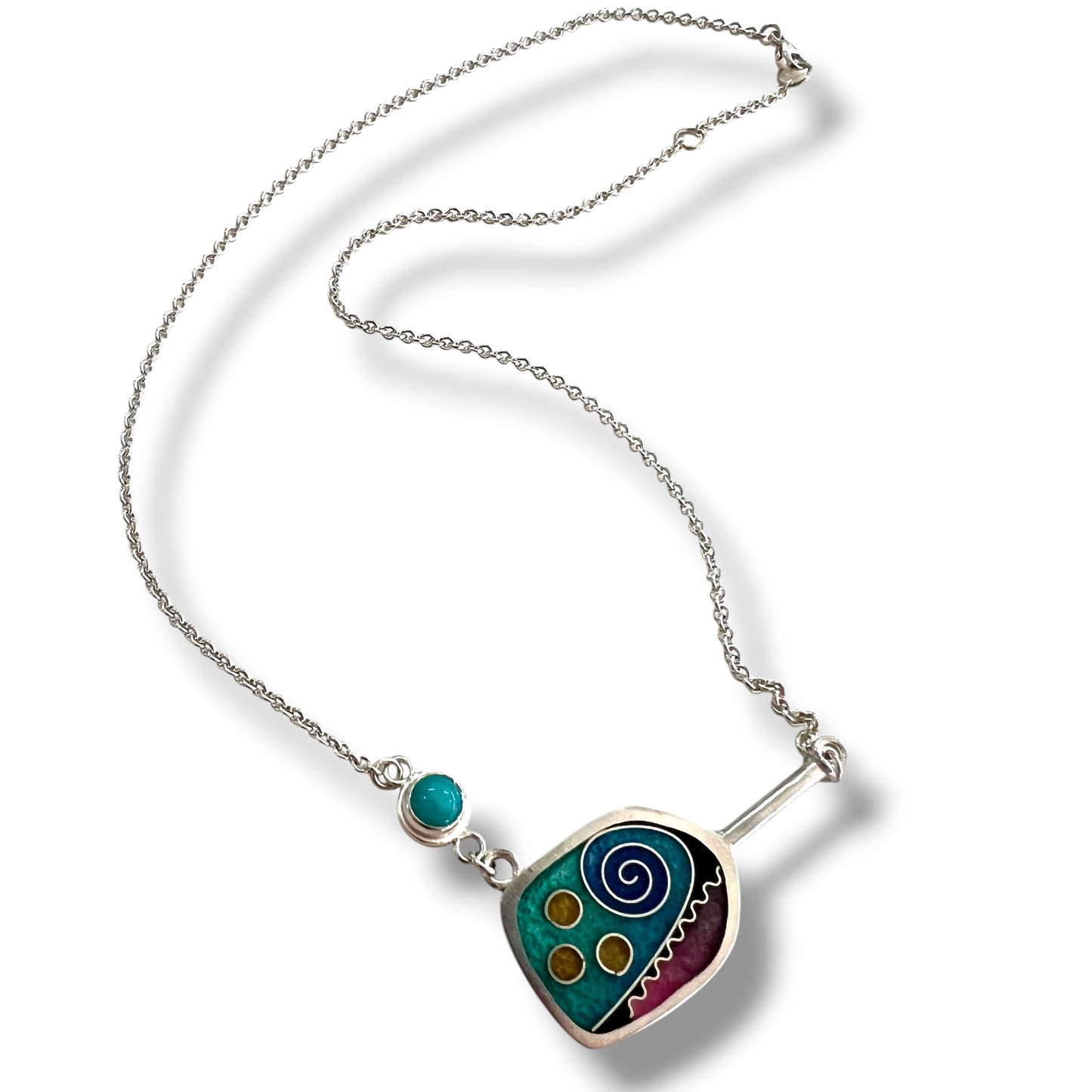 Cloisonné Enameled Pickleball Paddle & Ball Necklace - Ocean Color Palette