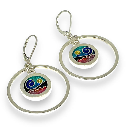 Cloisonné Enameled Hoop Earrings-Ocean Color Palette