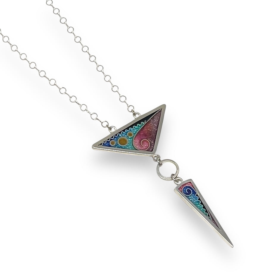 Cloisonné Enameled Large Triangle/Long Triangle Necklace-Ocean Color Palette