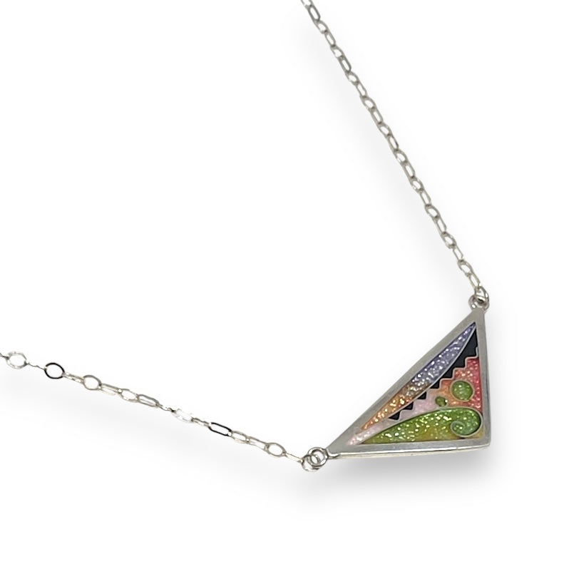 Cloisonné  Enameled Triangle Necklace - Cherry Blossom Color Palette