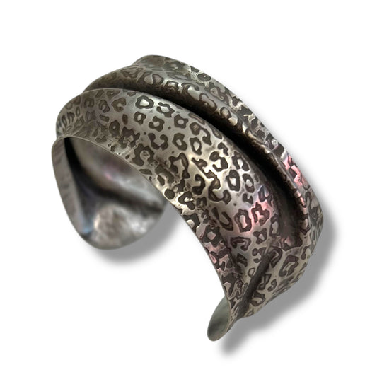 Sterling Silver Fold Formed Cuff with a Cheetah Print