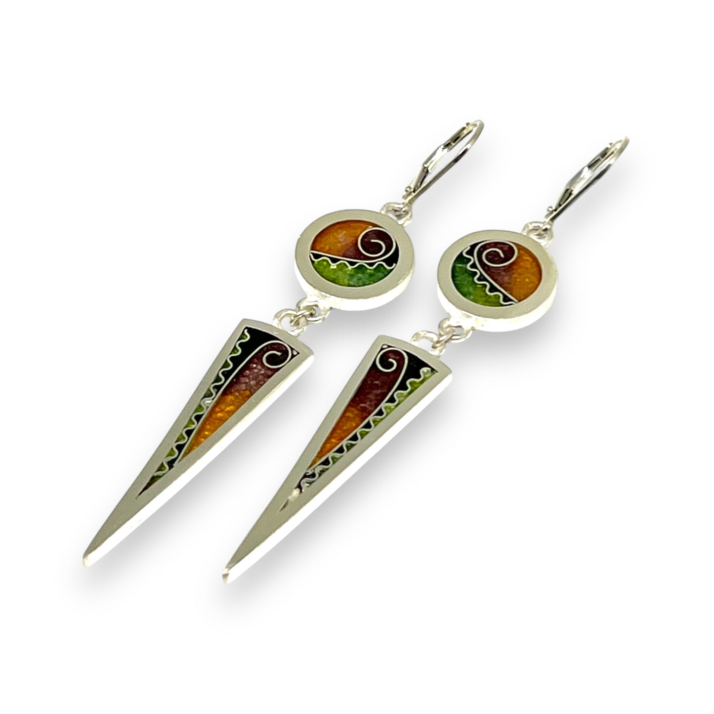 Cloisonné Enameled Circle/Triangle Earrings – Desert Color Palette
