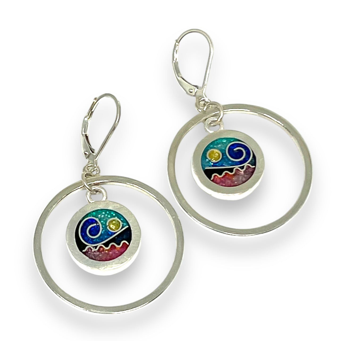 Cloisonné Enameled Hoop Earrings-Ocean Color Palette