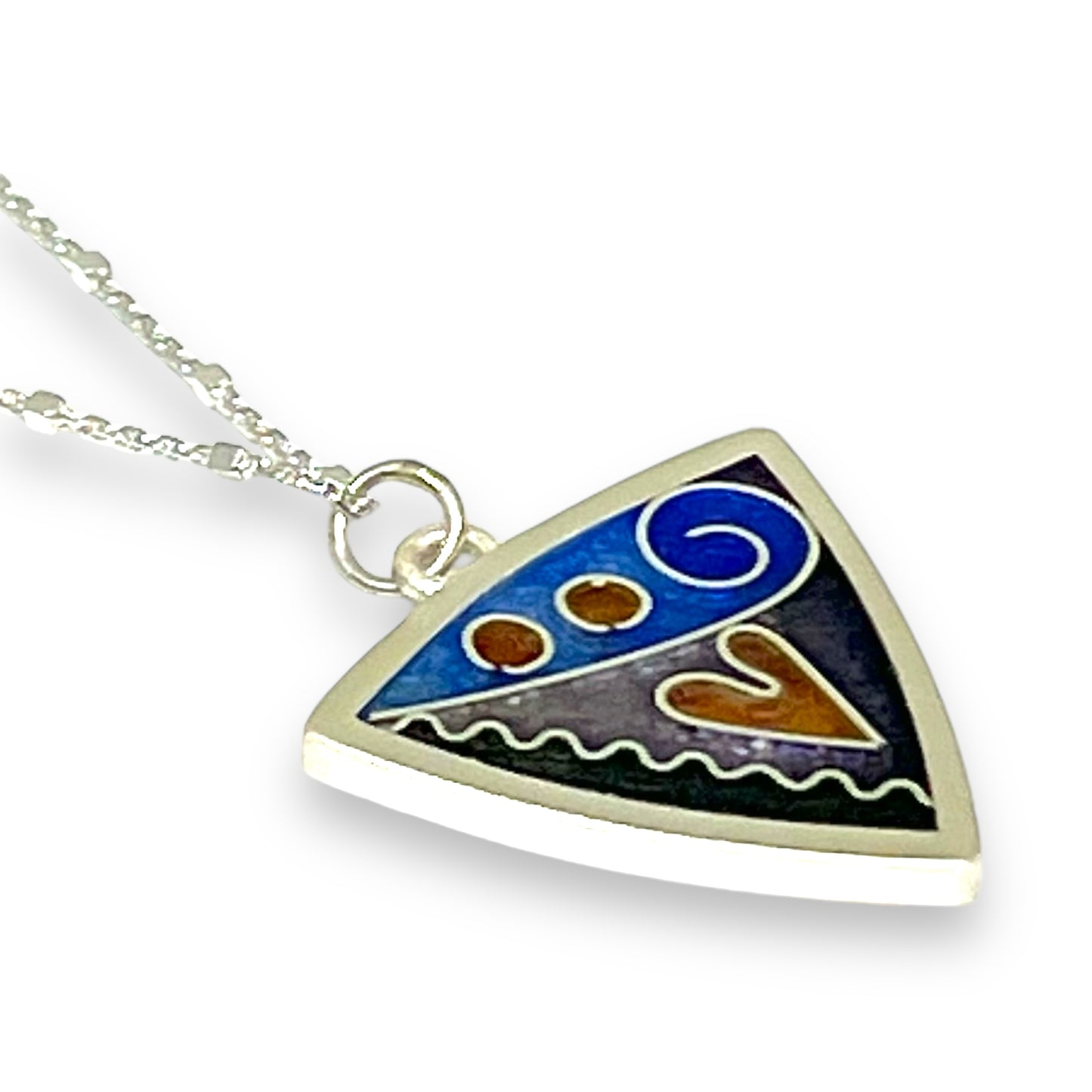 Cloisonné Enameled Triangle Pendant - Ice Color Palette