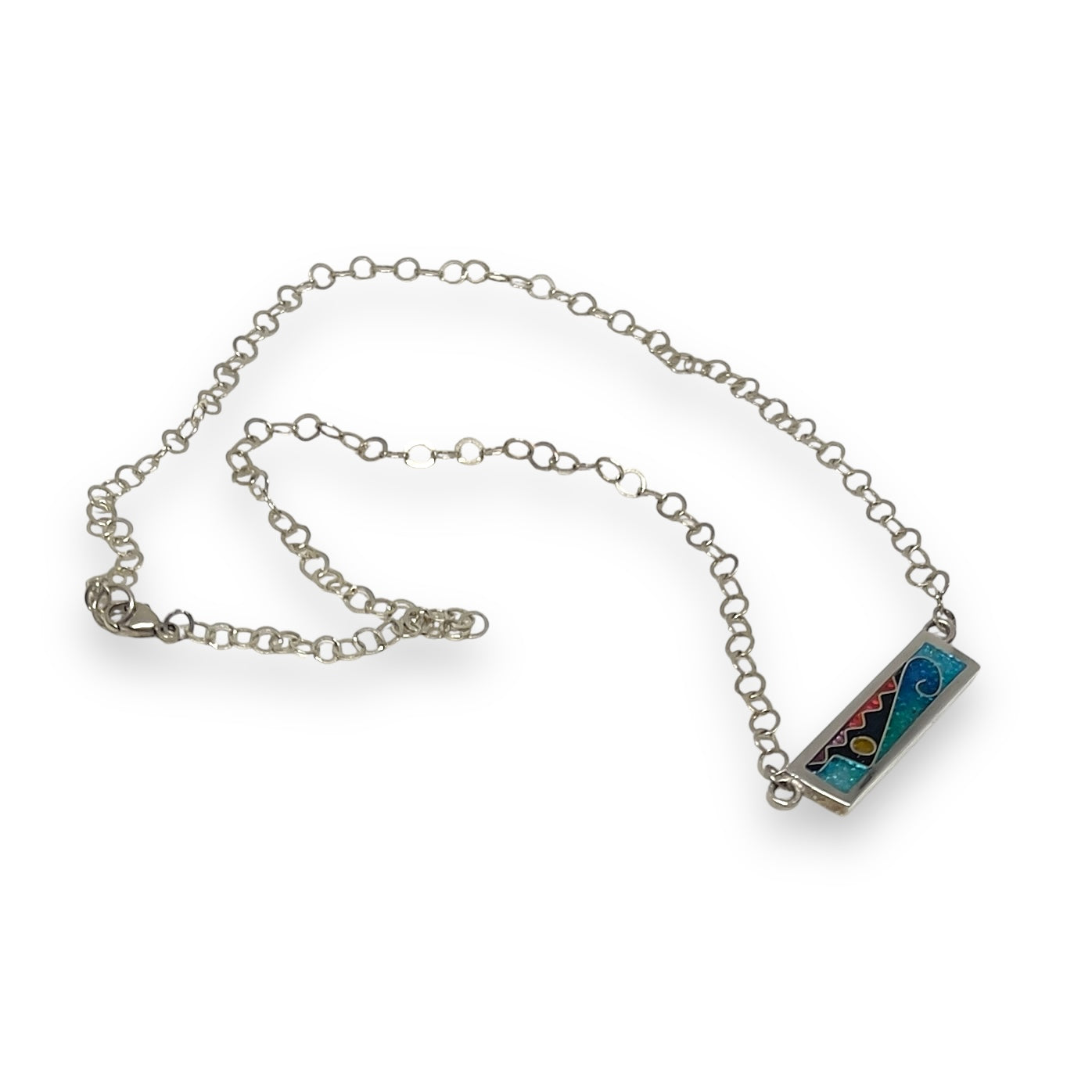 Cloisonné Enameled Bar Necklace-Ocean Color Palette