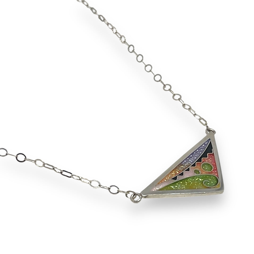 Cloisonné  Enameled Triangle Necklace - Cherry Blossom Color Palette