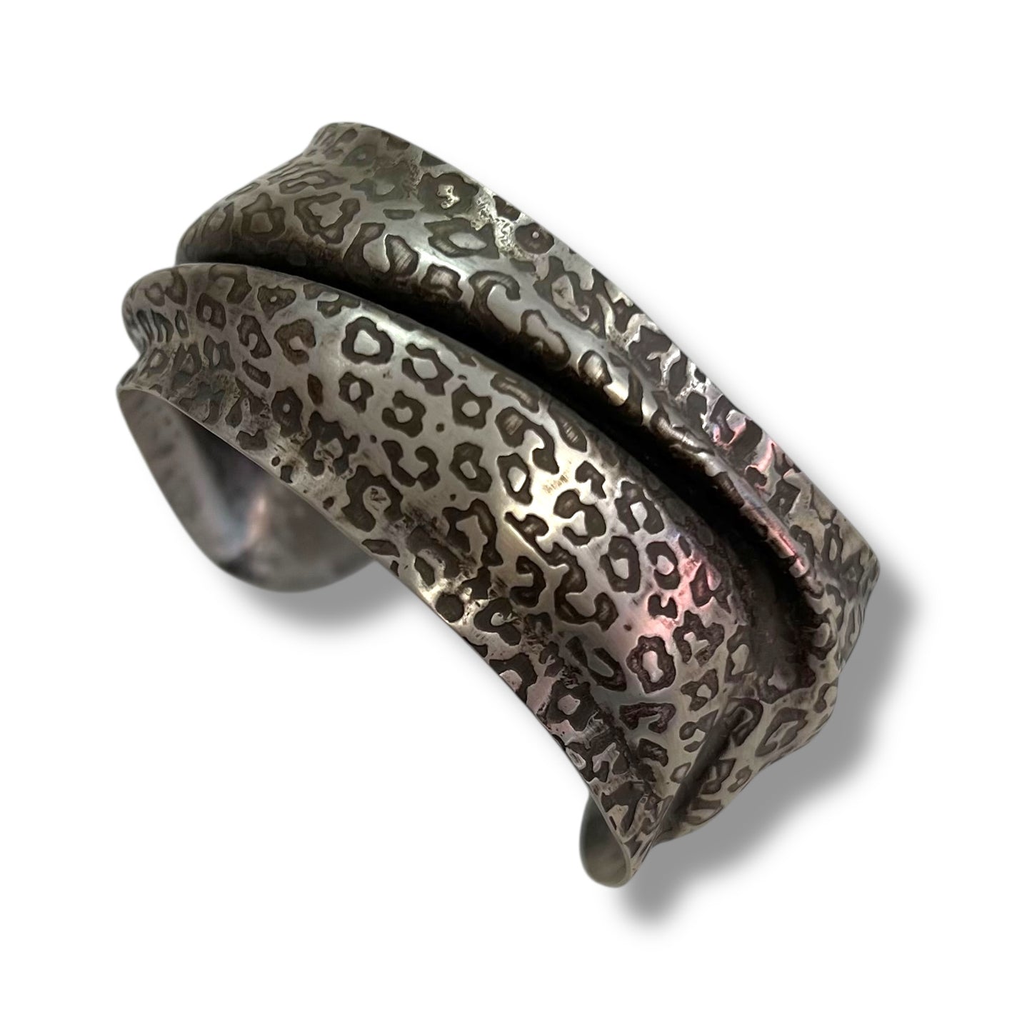 Sterling Silver Fold Formed Cuff with a Cheetah Print