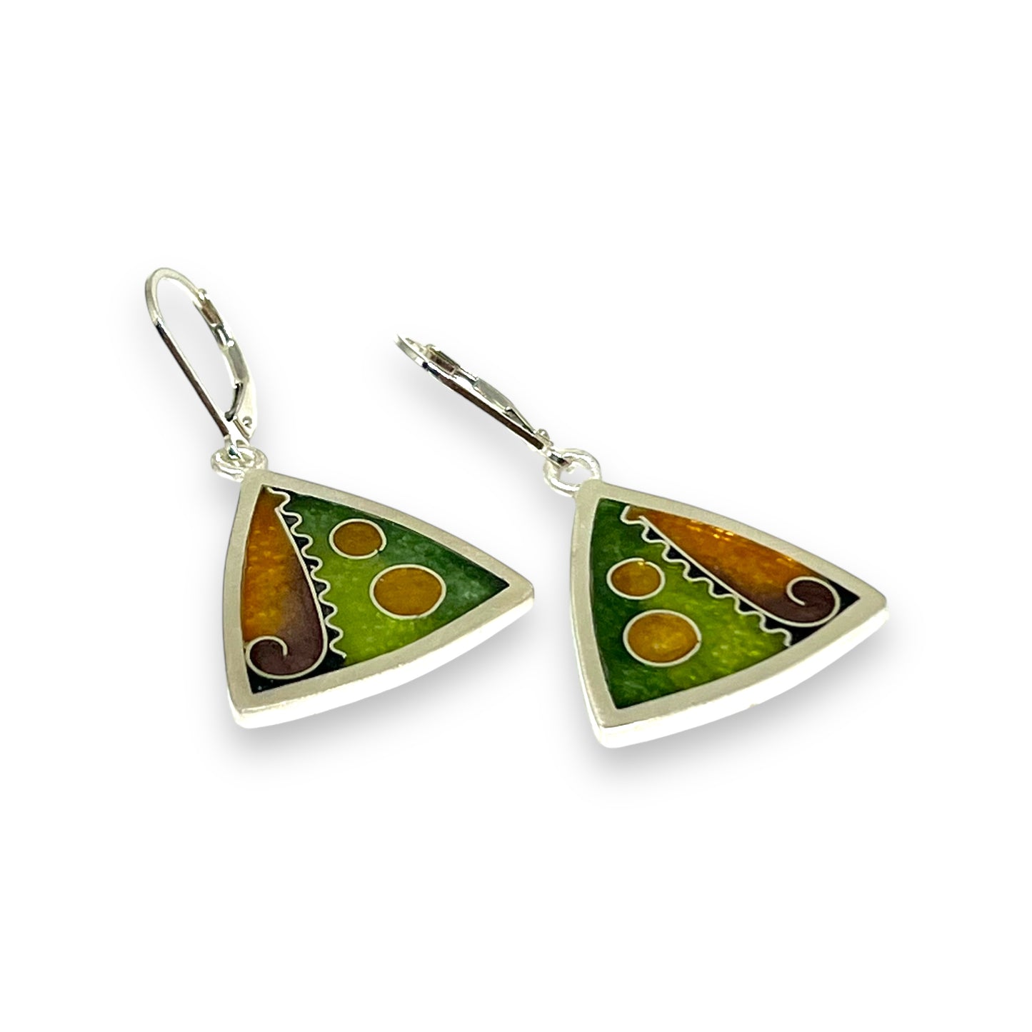 Cloisonné Enameled Triangle Hanging Earrings - Desert Color Palette