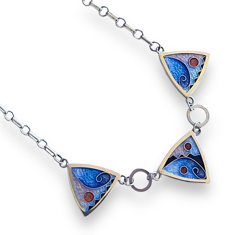 Cloisonne Enameled 3 Triangle Necklace - Ice Color Palette