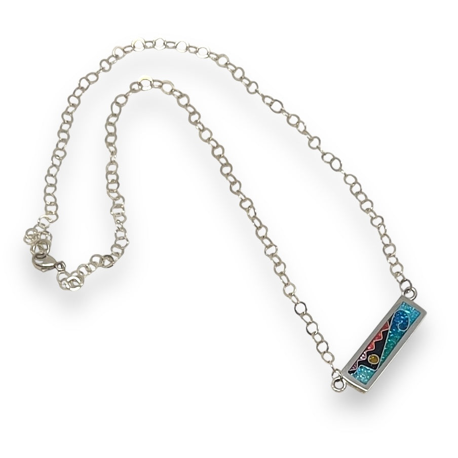 Cloisonné Enameled Bar Necklace-Ocean Color Palette