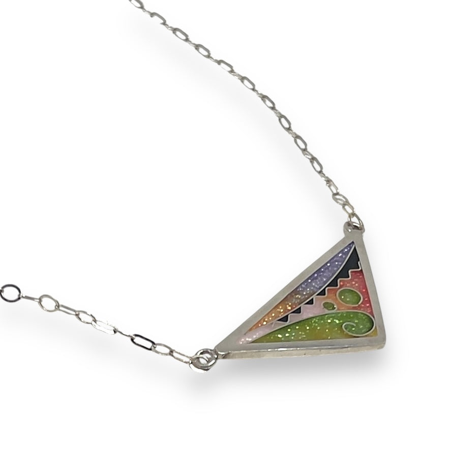 Cloisonné  Enameled Triangle Necklace - Cherry Blossom Color Palette